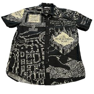 Harry Potter Black Button Up Men’s Short Sleeve Marauder's Map Shirt Size M